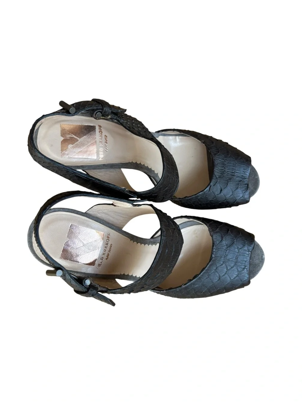 Reed Krakoff Black Snakeskin Leather High-Heel Sandals – Size 37
